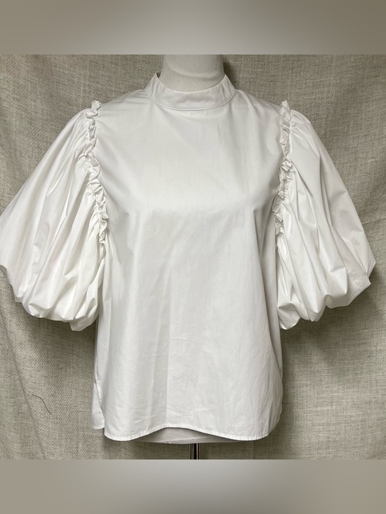 Beulah Tops - Beulah White Puff-Sleeve High Neck Blouse